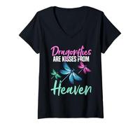 Femme Les libellules sont des Baisers Venus du Ciel - Spiritual Dragonfly T-Shirt avec Col en V