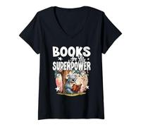 Femme LES LIVRES SONT MON SUPERPOUVOIR : un rat de bibliothèque qui lit beaucoup, avide de connaissances T-Shirt avec Col en V