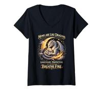 Femme Les Mamans sont comme des Dragons, des fantasmes protecteurs puissants et Amusants T-Shirt avec Col en V