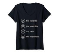 Femme Les Moments Les Souvenirs La Douleur Le Bonheur T-Shirt avec Col en V