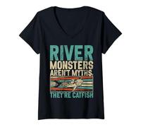 Femme Les Monstres de rivière ne sont Pas des mythes, Ils sont des Poissons-Chats T-Shirt avec Col en V