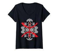 Femme Les motifes de la poteries et Tatouage kabyles T-Shirt avec Col en V