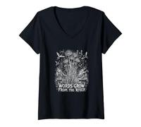 Femme Les Mots Naissent de la poésie de River Marsh T-Shirt avec Col en V