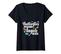 Femme Les Papillons apparaissent Lorsque Les Anges sont Proches d'un Papillon T-Shirt avec Col en V