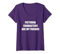 Femme Les Personnages de Fiction sont Mes Amis T-Shirt avec Col en V, Violet, S