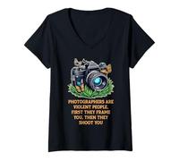 Femme Les photographes sont des Personnes violentes, d'abord Ils Vous encadrent, T-Shirt avec Col en V