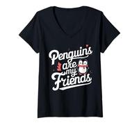 Femme Les Pingouins sont Mes Amis Animaux T-Shirt avec Col en V