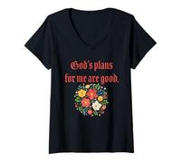 Femme Les Plans de Dieu pour Moi sont Bons - Foi chrétienne Florale T-Shirt avec Col en V