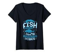 Femme Les Poissons ne Font Pas de Drame Juste des Bulles et des T-Shirt avec Col en V