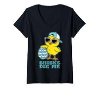 Femme Les Poussins du Dimanche de Pâques me Creusent drôle T-Shirt avec Col en V