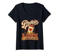 Femme Les protéines, C'est Mon Amour, Le langage, la Gym, drôle T-Shirt avec Col en V