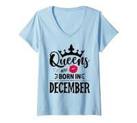 Femme Les Reines Naissent en décembre T-Shirt avec Col en V