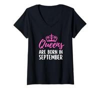 Femme Les Reines Naissent en Septembre T-Shirt avec Col en V