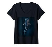 Femme Les requins baleines dérivent dans la sérénité de l'océan bleu profond T-Shirt avec Col en V
