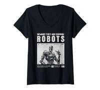 Femme Les Robots arrivent, méfiez-Vous! Agir Amical avec la T-Shirt avec Col en V