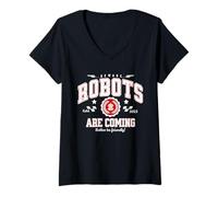 Femme Les Robots arrivent, méfiez-Vous! Agir Amical avec la T-Shirt avec Col en V