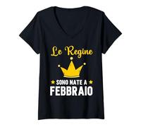 Femme Les Rois sont nés en février Anniversaire Italie T-Shirt avec Col en V