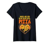 Femme Les roses sont des pizzas rouges Blah Blah T-Shirt avec Col en V