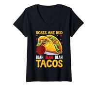 Femme Les roses sont des tacos rouges Blah Blah T-Shirt avec Col en V