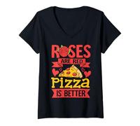 Femme Les Roses sont Rouges, la Pizza est Meilleure T-Shirt avec Col en V