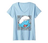 Femme Les Schtroumpfs Movie Entrée au Schtroumpf-Verse QR Code T-Shirt avec Col en V