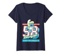 Femme Les Schtroumpfs Schtroumpfette Pom-Pom Girl University College Sports T-Shirt avec Col en V