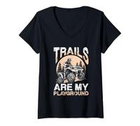 Femme Les sentiers sont Mon Terrain de Jeu pour Les conducteurs de VTT T-Shirt avec Col en V