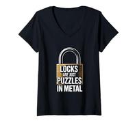 Femme Les serrures ne sont Que des Puzzles en métal Amusant pour Crocheter des serrures T-Shirt avec Col en V