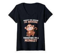 Femme Les singes sont géniaux, Je suis génial, Donc Je suis Un Singe drôle T-Shirt avec Col en V