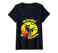 Femme Les sorcières Be Broomin sont drôles pour Halloween T-Shirt avec Col en V