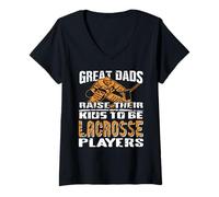 Femme Les Super Papas Élèvent Des Joueurs de Lacrosse T-Shirt avec Col en V