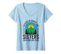 Femme Les Sœurs en Christ sont des Sœurs pour la Vie, la Bible du Dieu chrétien T-Shirt avec Col en V