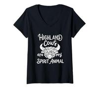 Femme Les vaches des Highlands sont mon animal spirituel La vache écossaise des Highlands T-Shirt avec Col en V