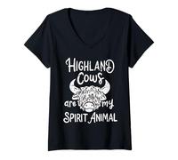 Femme Les Vaches des Highlands sont Mon Animal Spirituel T-Shirt avec Col en V