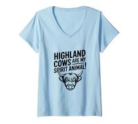Femme Les Vaches des Highlands sont Mon Esprit Animal Mignon T-Shirt avec Col en V