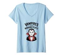 Femme Les Vampires détestent Les Gens du Matin Halloween Humour T-Shirt avec Col en V