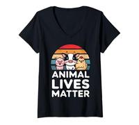 Femme Les Vies d'animaux végétariens comptent T-Shirt avec Col en V