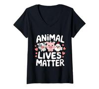 Femme Les Vies d'animaux végétariens comptent T-Shirt avec Col en V