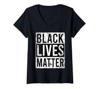 Femme Les Vies des Noirs comptent Mois de l'histoire des Noirs T-Shirt avec Col en V