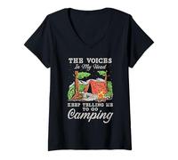 Femme Les Voix dans ma Main ne cessent de me dire de Faire du Camping T-Shirt avec Col en V
