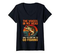 Femme Les Voix dans ma tête me Disent d'aller pêcher l'achigan T-Shirt avec Col en V