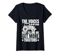 Femme Les Voix dans ma tête n'arrêtent Pas de me dire « Get More Tractors Farm » T-Shirt avec Col en V