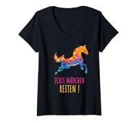 Femme Les Vraies Filles Vont Monter la Tenue Parfaite pour l'équitation T-Shirt avec Col en V