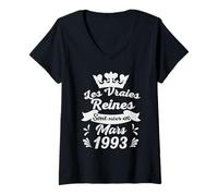 Femme Les Vraies Reines sont Nées en Février 1993 - Cadeau 33 Ans T-Shirt avec Col en V
