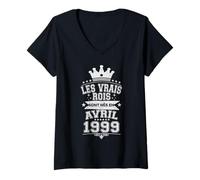Femme Les Vrais Rois sont Nés en Avril 1999-27 Anniversaire T-Shirt avec Col en V
