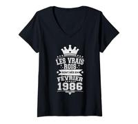 Femme Les Vrais Rois sont Nés en Février 1986-40 Anniversaire T-Shirt avec Col en V
