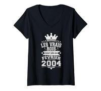 Femme Les Vrais Rois sont Nés en Février 2004-22 Anniversaire T-Shirt avec Col en V