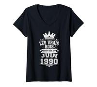 Femme Les Vrais Rois sont Nés en Juin 1990-36 Anniversaire T-Shirt avec Col en V