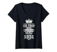 Femme Les Vrais Rois sont Nés en Mai 1951-75 Anniversaire T-Shirt avec Col en V