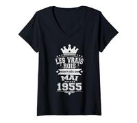 Femme Les Vrais Rois sont Nés en Mai 1955-71 Anniversaire T-Shirt avec Col en V